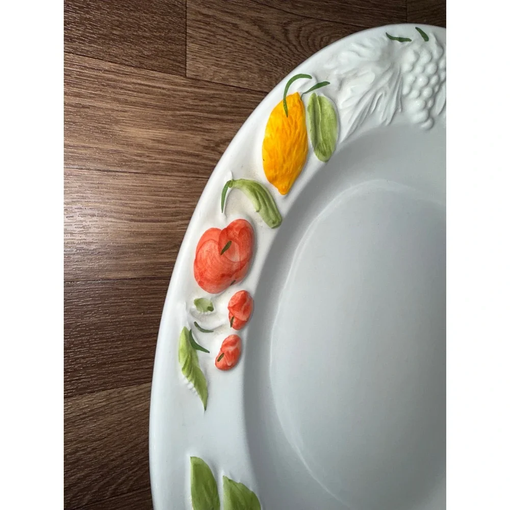 Antica Fornace Italy Embossed Fruit‎ Ceramic Oval Serving Platter White 18.5in